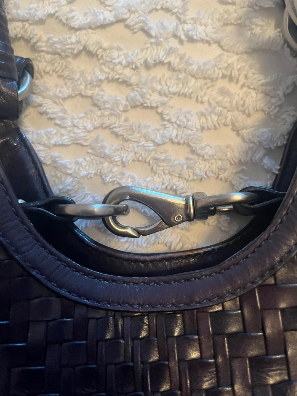 Cole Haan Woven Leather Shoulder Bag - Navy Blue Leather - Picture 5 of 12